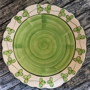 Vestal Alcobaca Portugal Pottery Green Floral Plate 12 1/2 Round #654